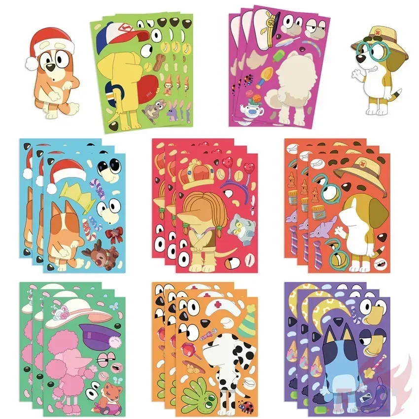 8/16 folhas engraçado montar quebra-cabeça decalque kawaii anime dos desenhos animados adesivo para skate motocicleta telefone guitarra crianças brinquedo presente