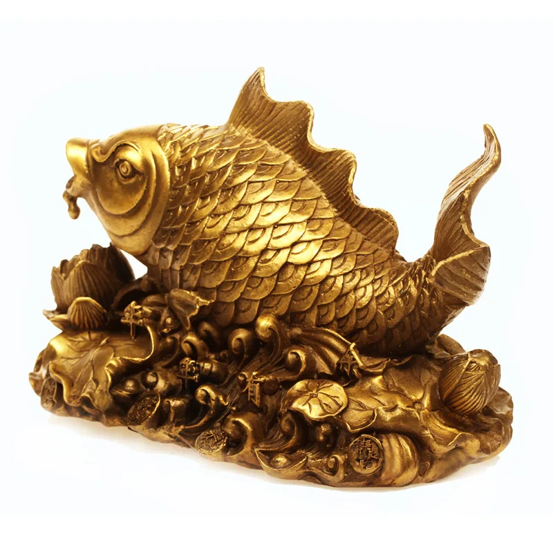 Feng Shui Copper Carp Leaping Lotus Platform Copper Ornament Continuous Surplus Carp Auspicious Item Yearly Abundance