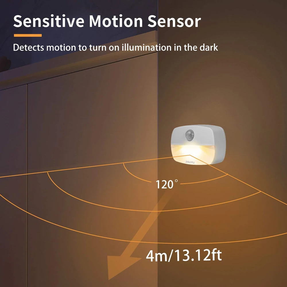 Luz LED nocturna con Sensor de movimiento para interiores, luces con pilas para pasillo, escalera, armario, dormitorio y baño