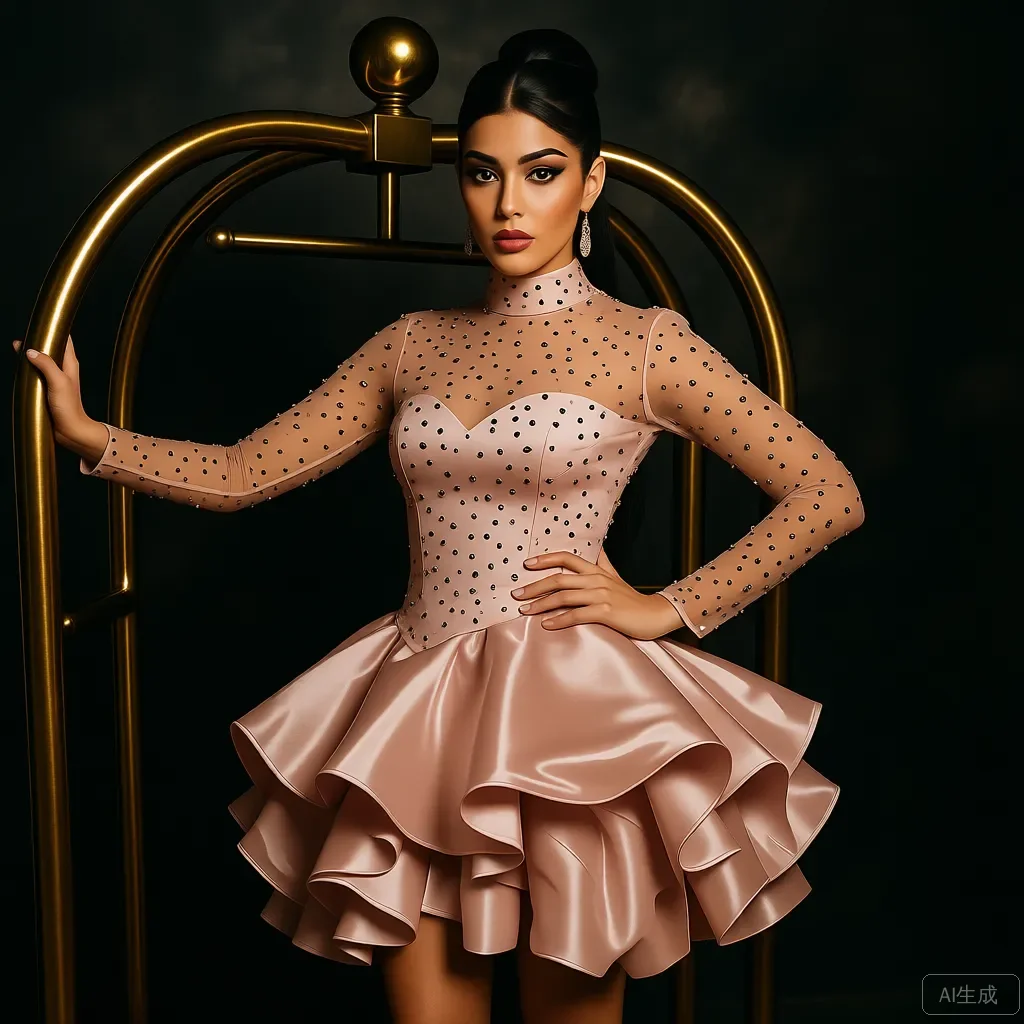 Modisches Sommer-Neuankömmlings-Damenkleid mit Stehkragen und langen Ärmeln und Pailletten, elegantes rosa A-Linien-Mini-Partykleid, funkelnder Abend