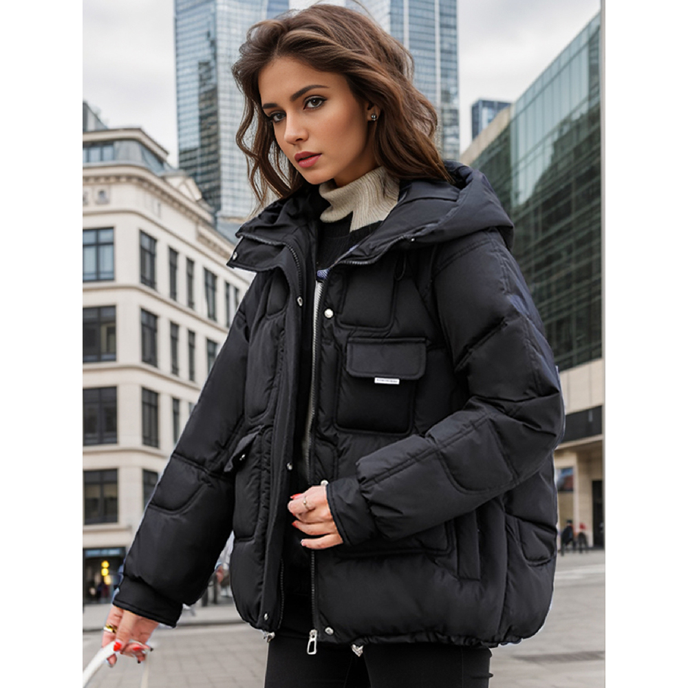 Mia Muse Casaco acolchoado feminino inverno simples manga comprida gola redonda casual quente grosso acolchoado roupas