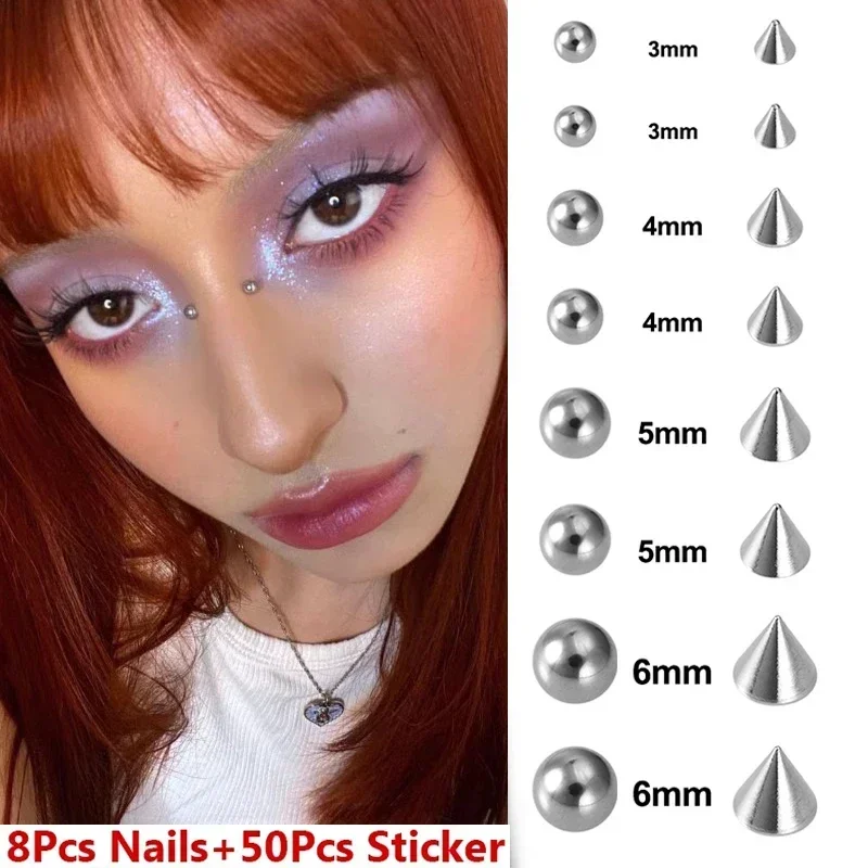 58 Uds. Pegatina para uñas de labios sin perforación autoadhesiva impermeable reutilizable labio falso uñas ceja nariz anillo cuerpo ombligo joyería