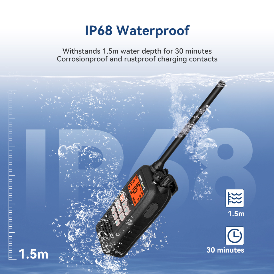 Retevis RM15 Marine-Radio-Transceiver, VHF, IP68, wasserdicht, schwimmendes Radio, tragbar, große Reichweite, Walkie-Talkies zum Bootfahren