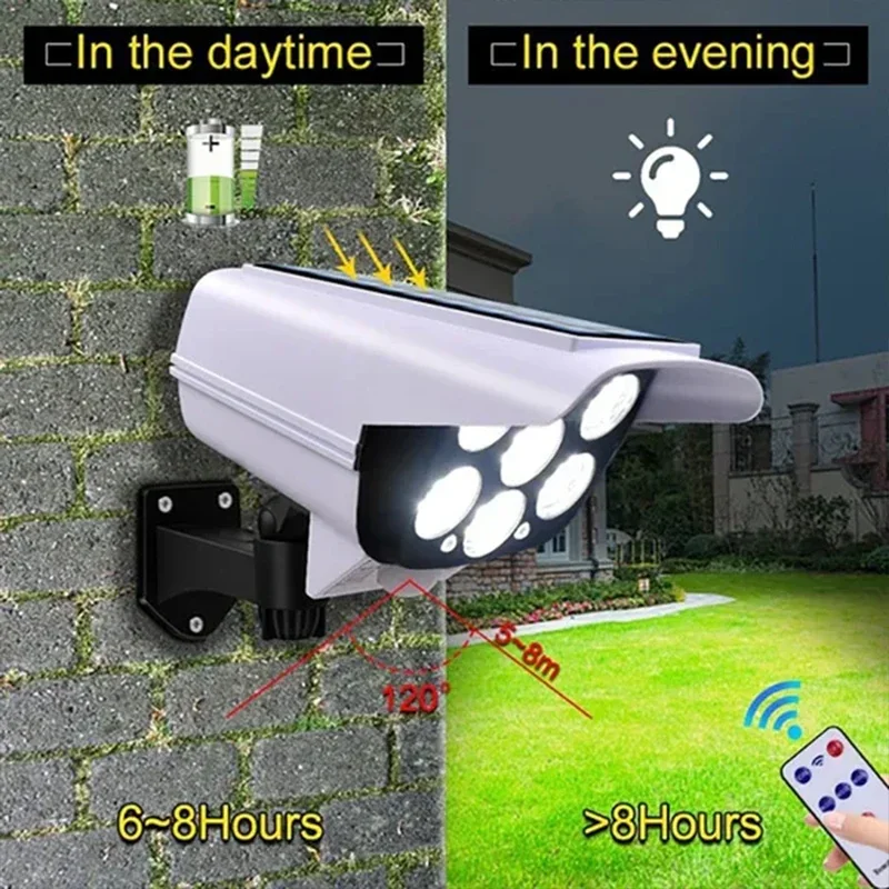 1-2Pack 77LED Solar Motion Sensor LED Licht Outdoor Dummy Kamera Drahtlose Sicherheit Flutlicht Wasserdichte Lampe für Haus Garten