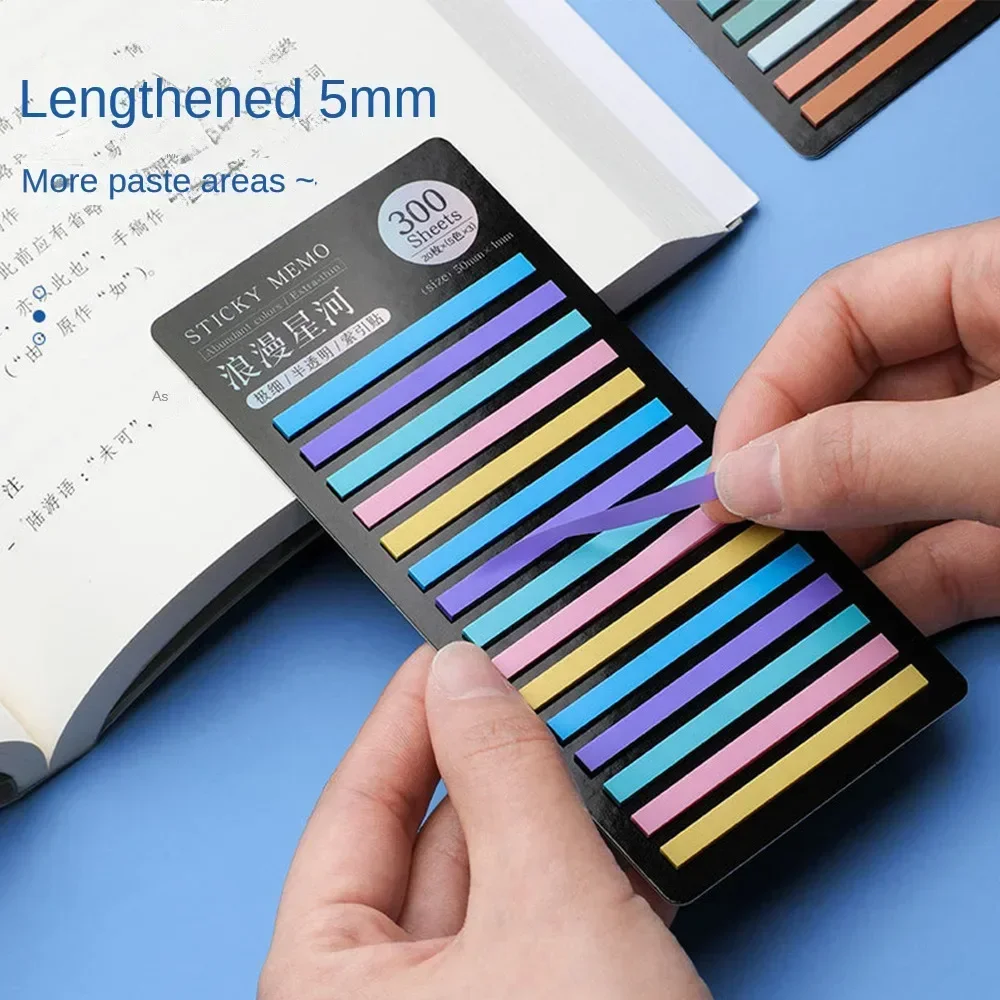 Rainbow Long Index Stickers 300 Sheets Fluorescent PET Waterproof Color Note Marking Key Semi Transparent Sticky Notes