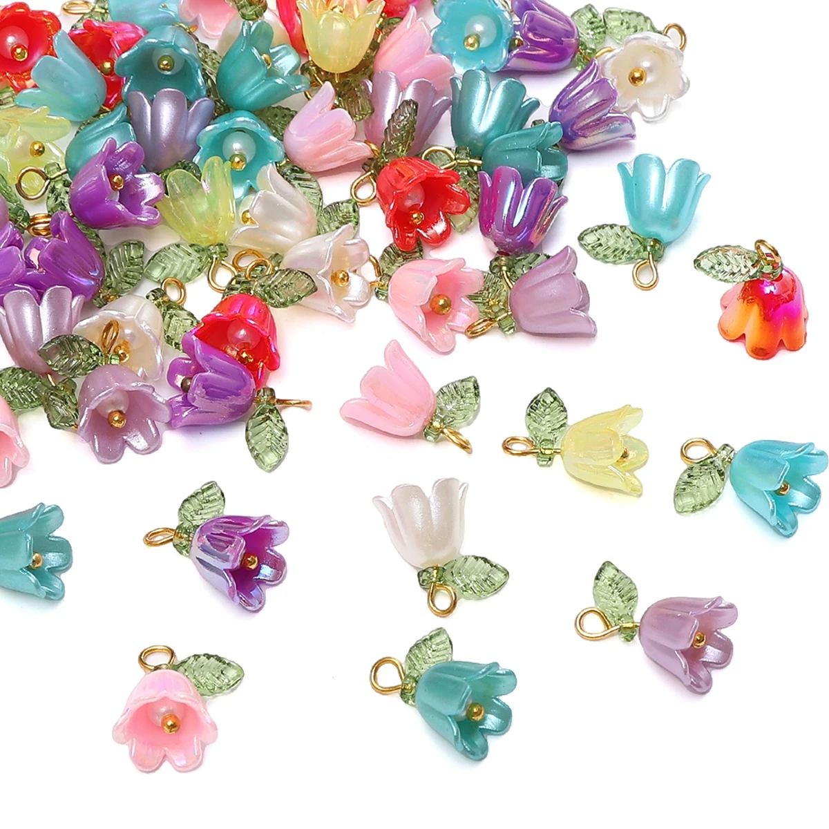 11x14mm 2-10 Uds. Cuentas acrílicas de capullo de flor de lirio del valle chapadas con cuentas sueltas de colores, fabricación de joyería artesanal DIY