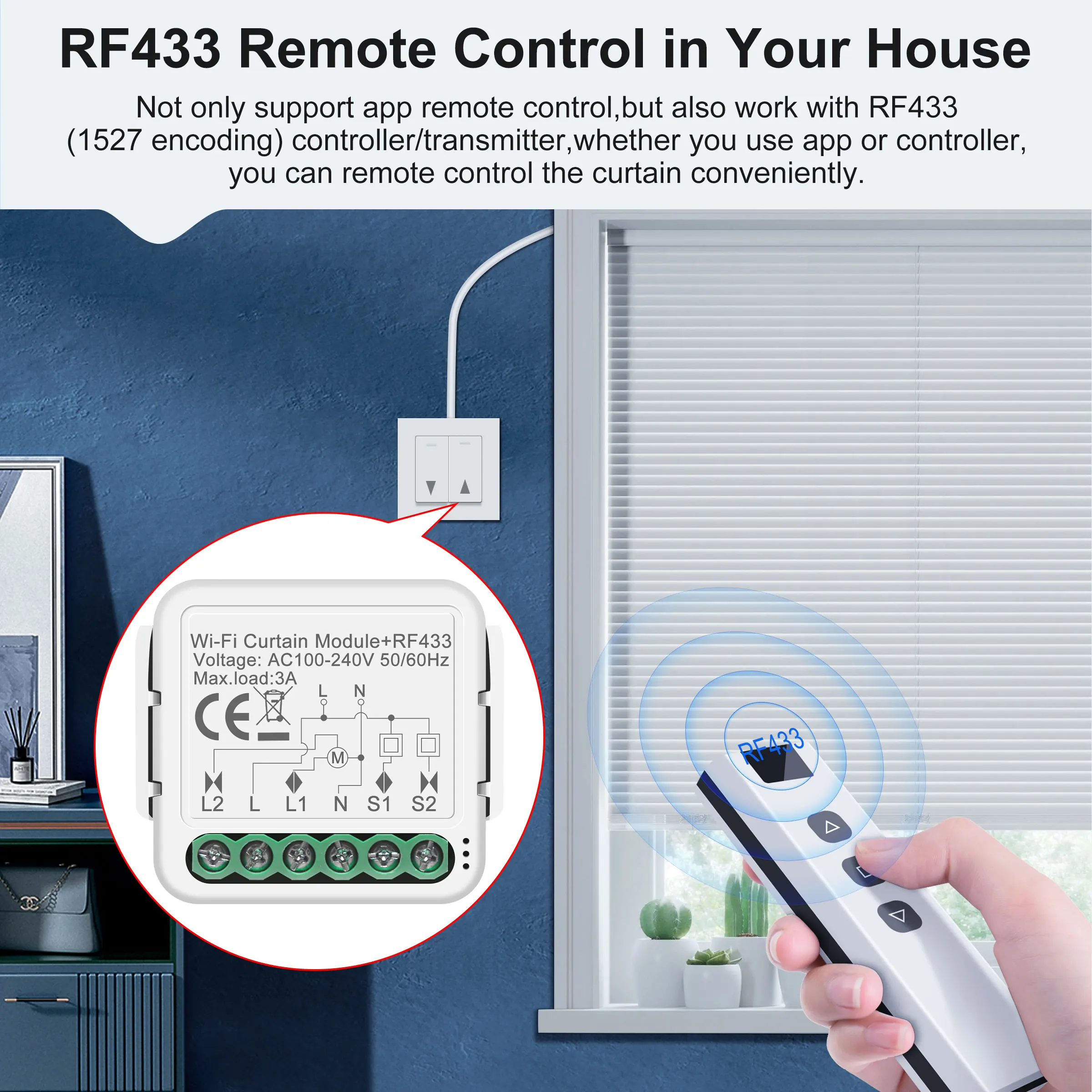 GIRIER Tuya WiFi inteligente RF433 módulo de interruptor de cortina para Motor de persiana enrollable compatible con función de temporizador Alexa Alice Hey Google