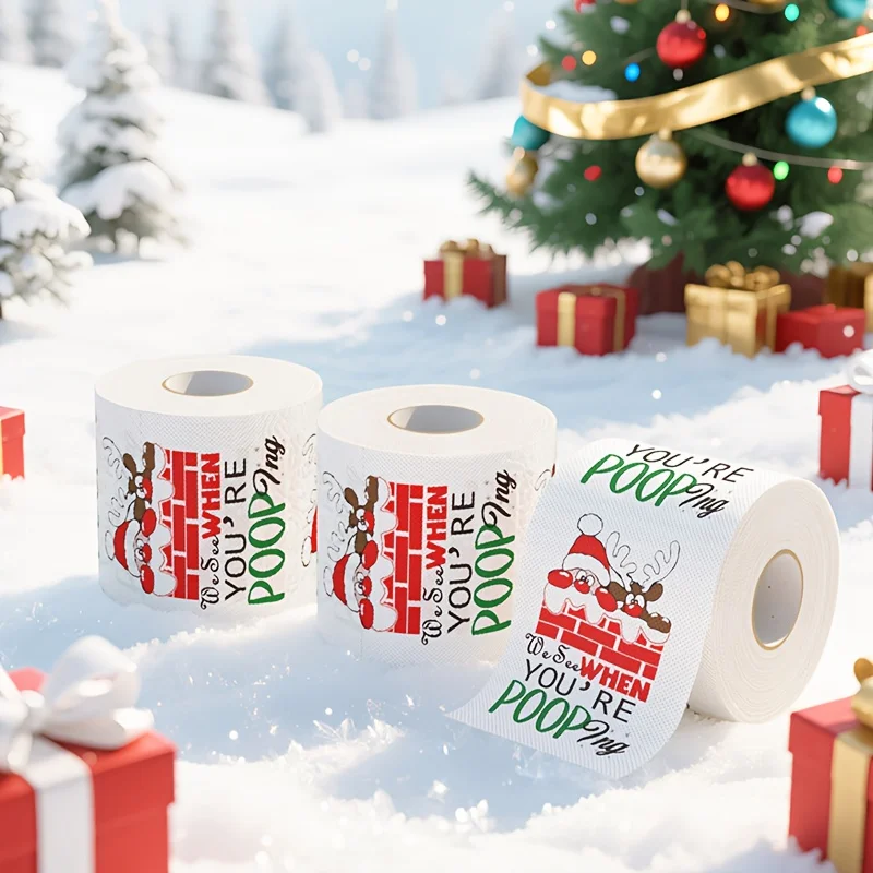 Papel higiénico con patrón de alces de Papá Noel, decoración festiva para el baño de Navidad, adorno festivo, decoración del hogar, decoración navideña para el baño