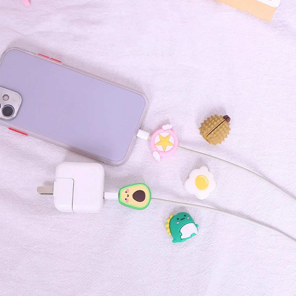 น่ารักการ์ตูนป้องกันสาย Bites ลวด Organizer Winder Saver สําหรับสายชาร์จ USB ข้อมูลสายหูฟังสายไฟ Protector ฝาครอบ