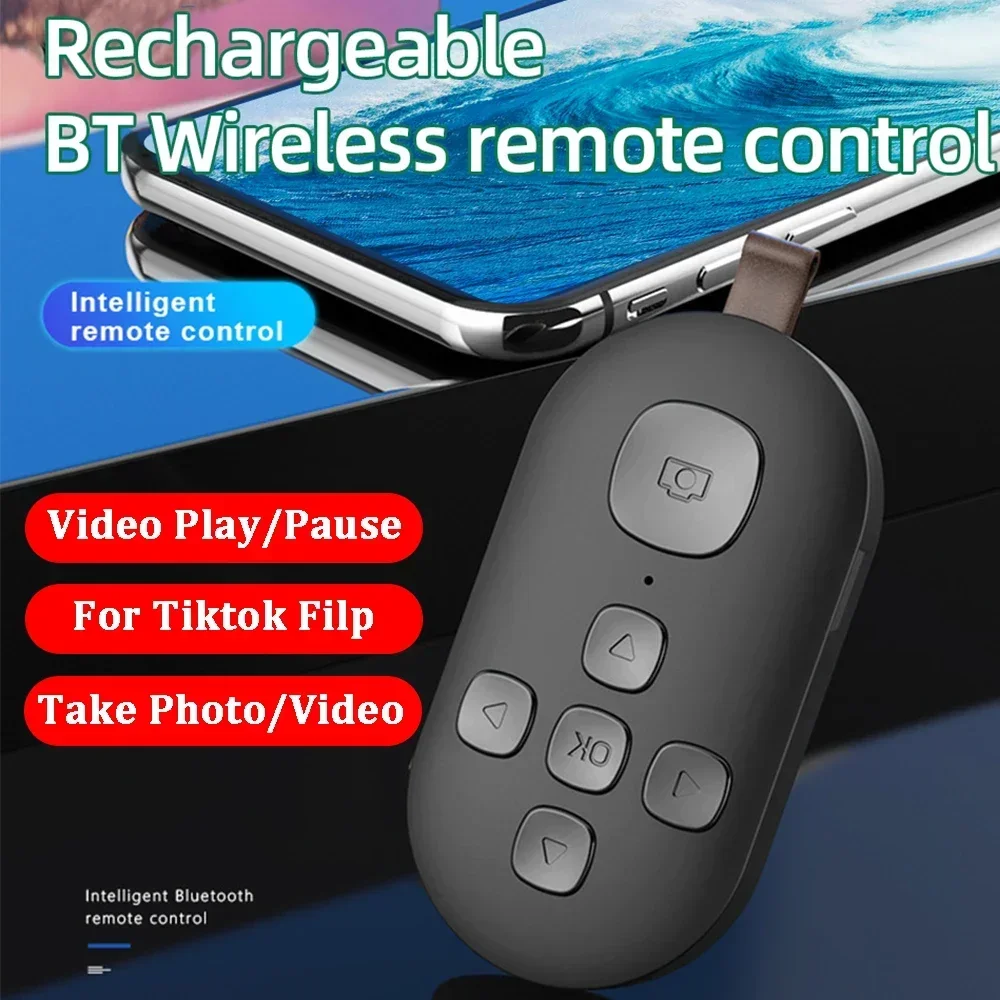 Wiederaufladbare 7-Tasten-Bluetooth-Fernbedienung für iPhone, Android, Mobiltelefon, Selfie, Fotoauslöser, Tiktok, Seitendrehung