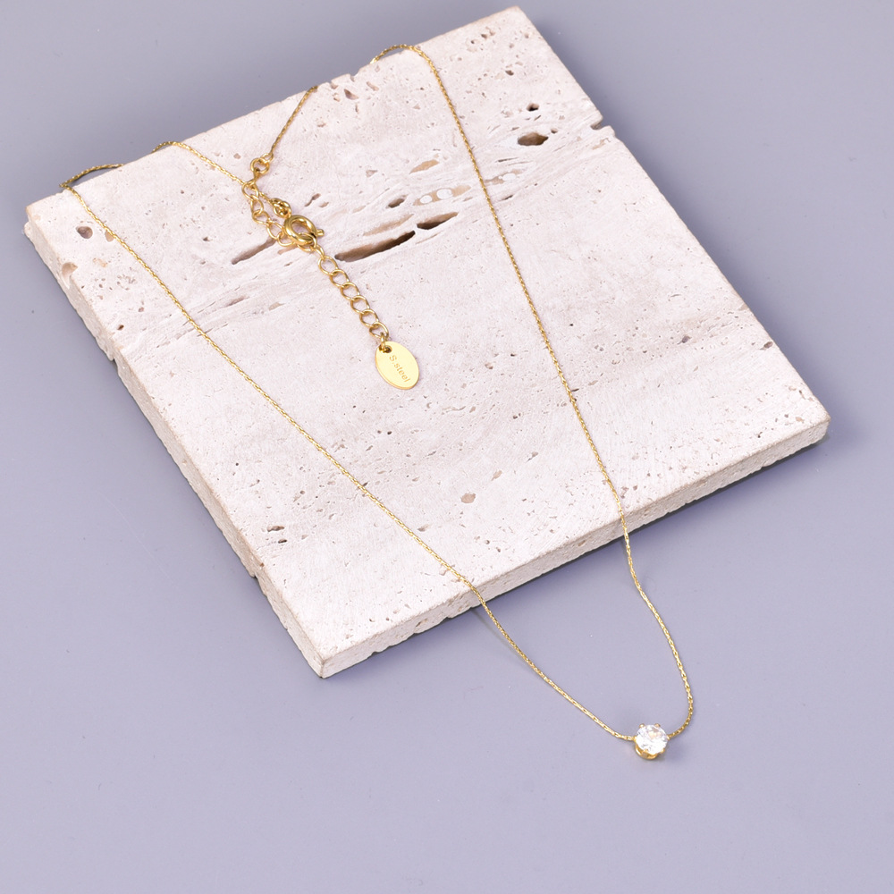 L176 Flash Diamond Zircon Six Claw Diamond Bamboo Chain Clavicle Chain Titanium Steel Plated 18K Gold