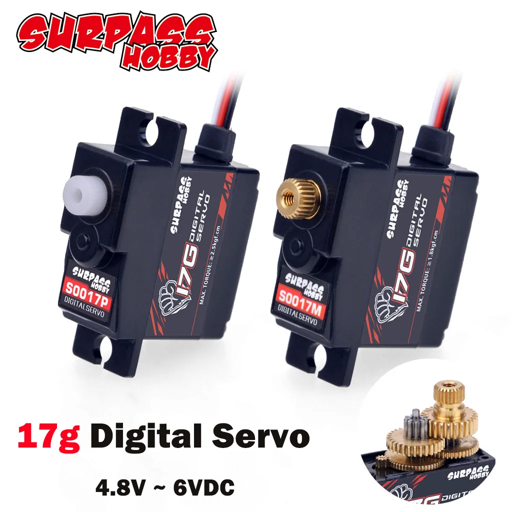SURPASS HOBBY 17g RC รถ Mini Servo พลาสติกเกียร์โลหะ 4.8 V ~ 6 V DC มอเตอร์สําหรับเครื่องบินหุ่นยนต์เรือของเล่น Wltoys Part