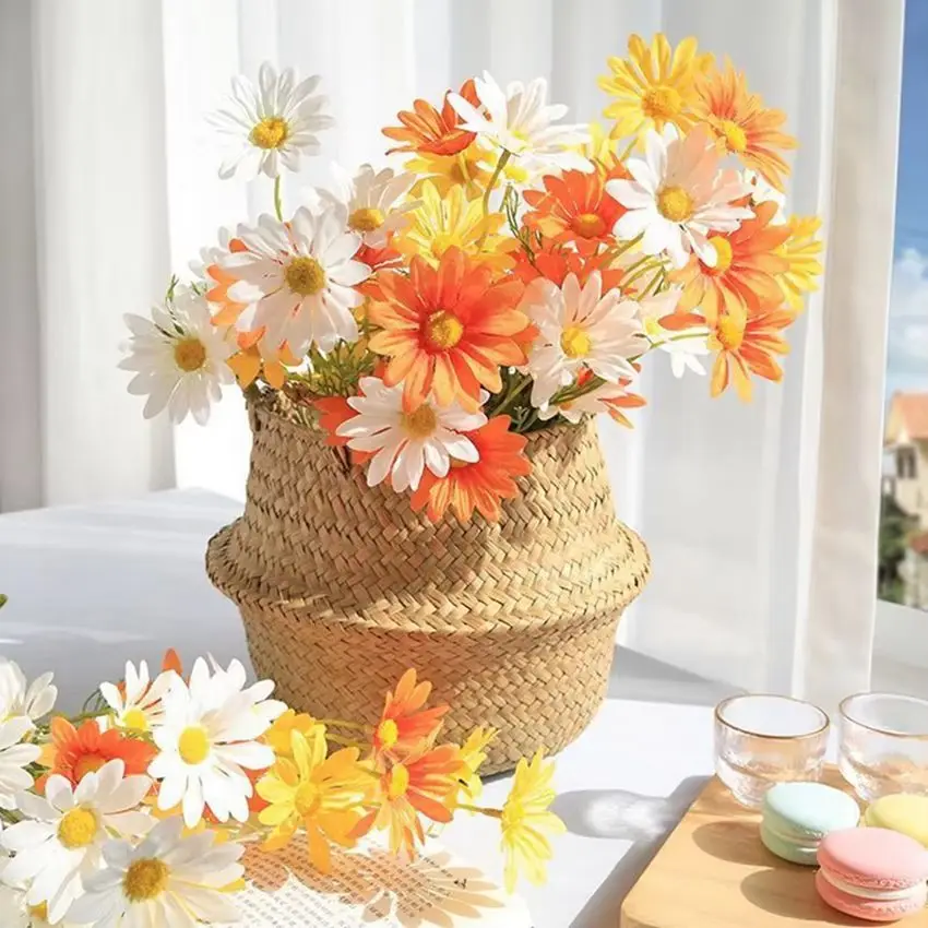 Flores artificiales, margaritas de seda, fiestas de novias baratas, bodas, bodas, mesa de jardín, decoración, regalos, accesorios para plantas de escenario