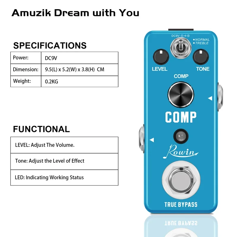 Rowin Gitaar Baspedaal Compressor Effect Comp Klassieke Studio Grade Compressoren Houden Originele Signaal Transiënten Puur Hemelsblauw