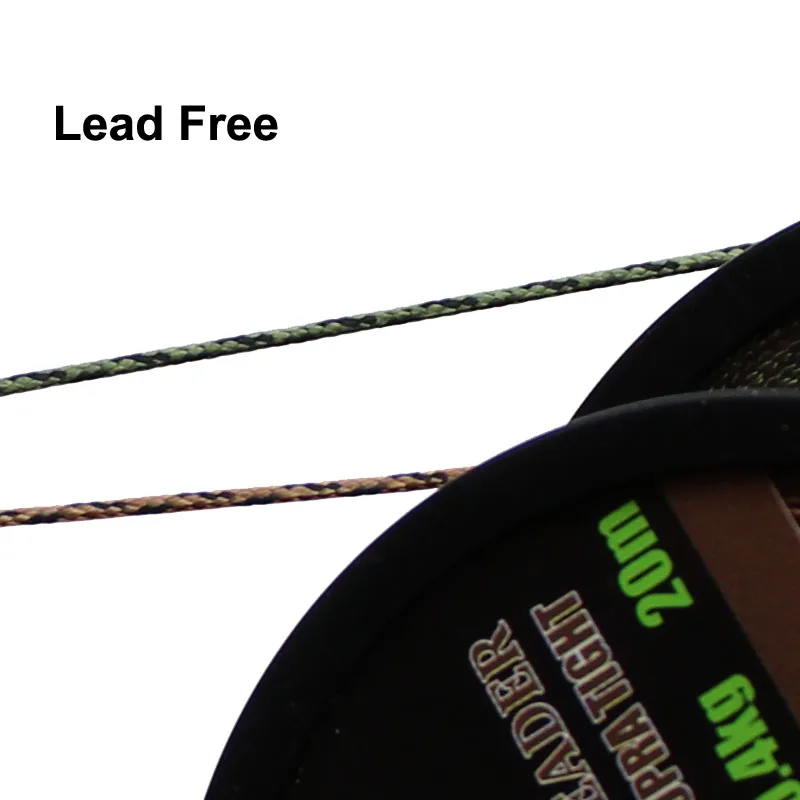Línea de pesca de carpa de 20m, línea líder de carpa trenzada sin núcleo de plomo, línea principal verde de camuflaje Leadcore para aparejo de carpa, aparejo de helicóptero Chod