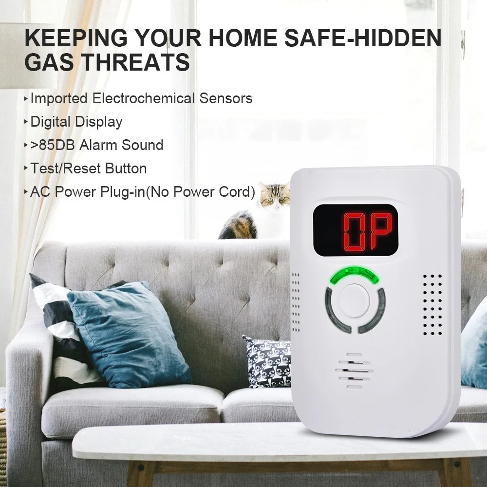 CO Sensor Koolmonoxide Detector Plug In Alarm 85dB Sirene Geluid Onafhankelijke CO Vergiftiging Waarschuwing Alarm Detector CO Meter