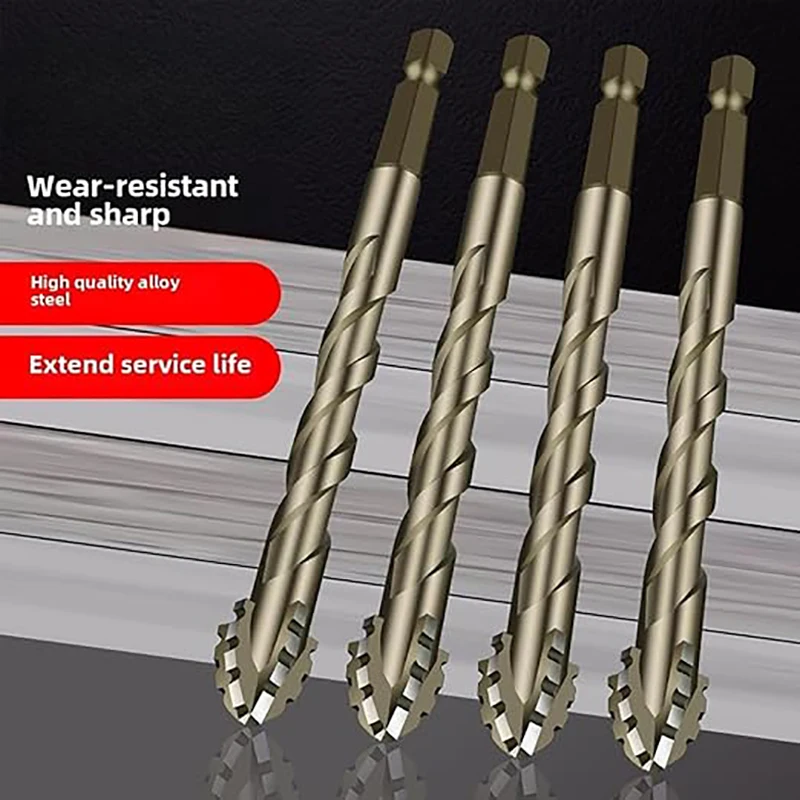 Juego de brocas dentadas de cuatro filos, herramienta de perforación de hormigón para azulejos de vidrio multifuncional, juego de brocas de 3-12mm, 7/5/3 Uds.