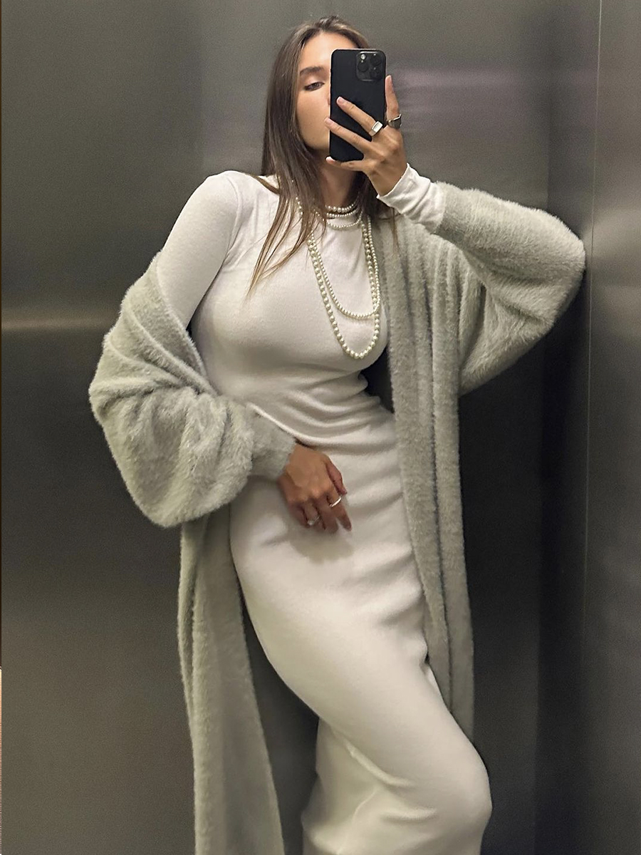 Hirsionsan-Conjunto de punto suave para mujer, suéter largo informal, cárdigan con cinturón y chaleco, vestidos Midi, chándal sólido, otoño e invierno, 2024