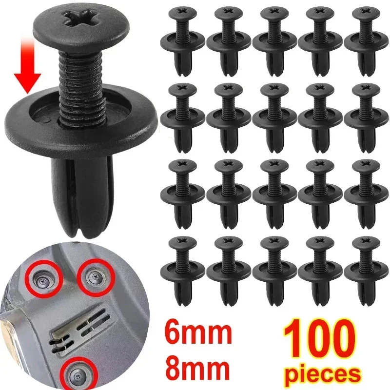 Remaches de plástico de 8mm/6mm, tornillos de sujeción para guardabarros de coche, tornillos para parachoques, Clips, remaches, agujero de 8mm, Clip de pasador de empuje de plástico, accesorios para coche