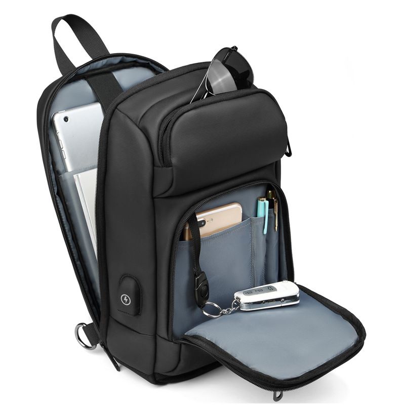 Bolsa de peito masculina multifuncional, grande capacidade, à prova d'água, crossbody, bolsa de ombro de viagem com carregamento usb