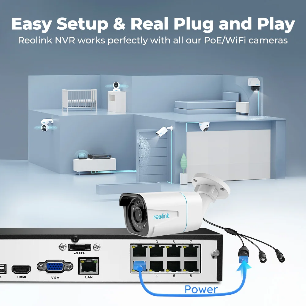 Reolink-cámara RLN8-410 de seguridad IP para coche, Kit de vigilancia NVR con 8 canales, 4K, 4MP/5MP, 24/7 H.265 grabadora de vídeo, 12MP