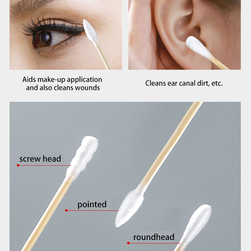 Hisopo de algodón de doble cabeza para mujer, herramientas para el cuidado de la salud, maquillaje, punta de madera, tornillo, palos, nariz, orejas, 500 piezas