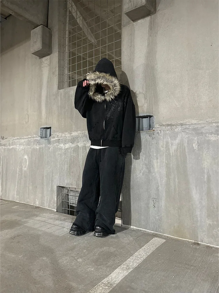 Outono/inverno y2k feminino estético harajuku gola de pele do falso hoodies roupas gráfico hip hop punk gótico zip up hoodies 2025 novo