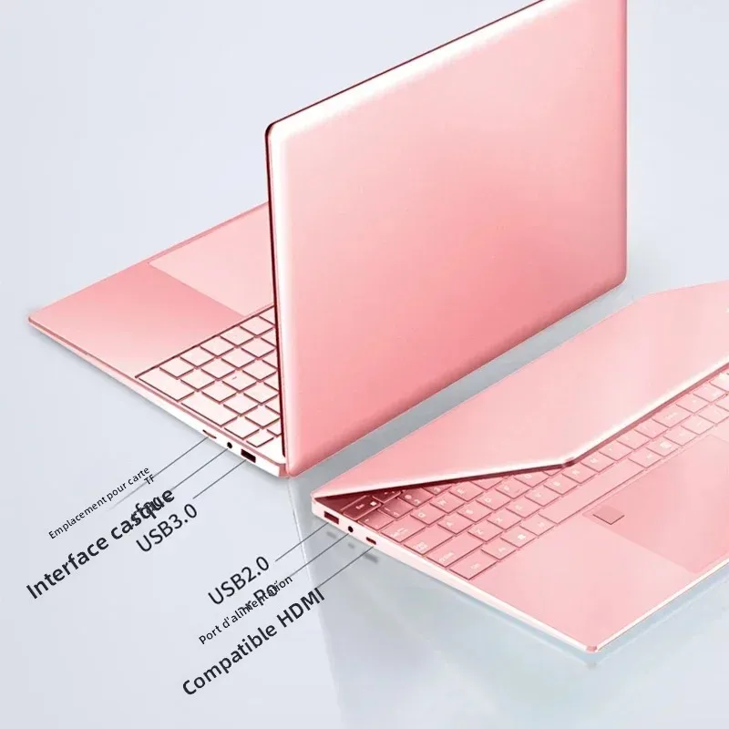 Ordinateur portable Windows 11 Pro 11e génération Celeron N5095 Max 32 Go de RAM 2 To SSD double WiFi (2,4 G/5.0 G) Bluetooth et un clavier rose chic