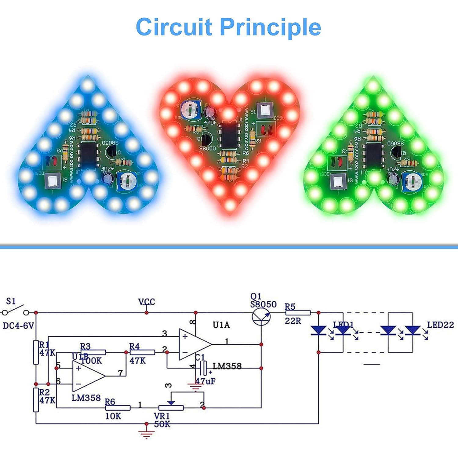 Soldering Project DIY Electronics Kits - Heart Shape LED Lights Soldering Practice Kit Educational Science Kit with Battery Case