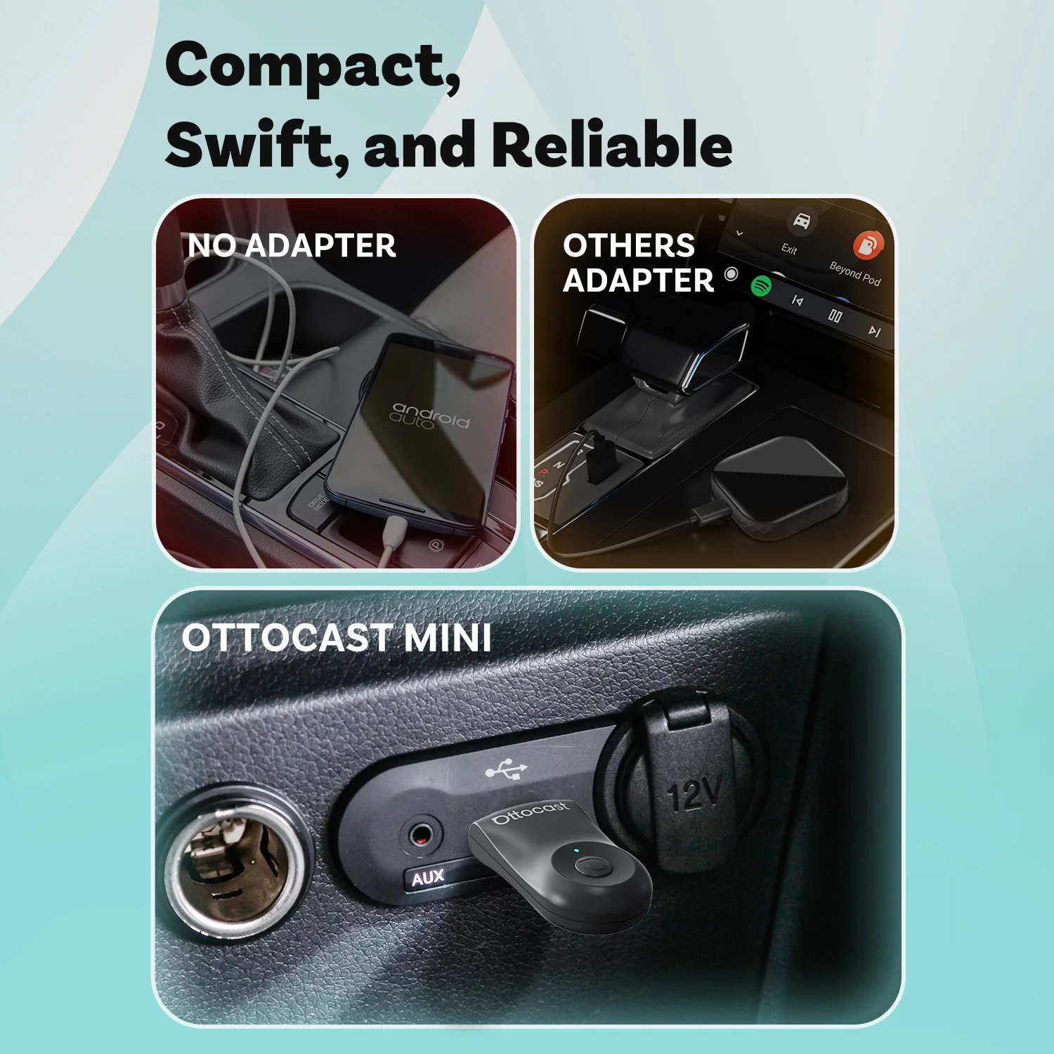 Ottocast 2 в 1, беспроводной адаптер CarPlay Android Auto, Plug Play, быстрый разъем, мини-USB-ключ для Mercedes Benz Audi Toyota и т. д.