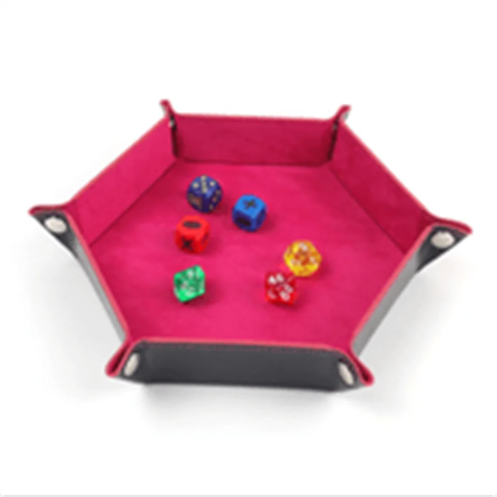 Supporto per vassoio portaoggetti per giochi di dadi esagonali pieghevoli rotanti, tappetino per dadi in pelle PU spessa e velluto a doppia faccia, forniture per ufficio