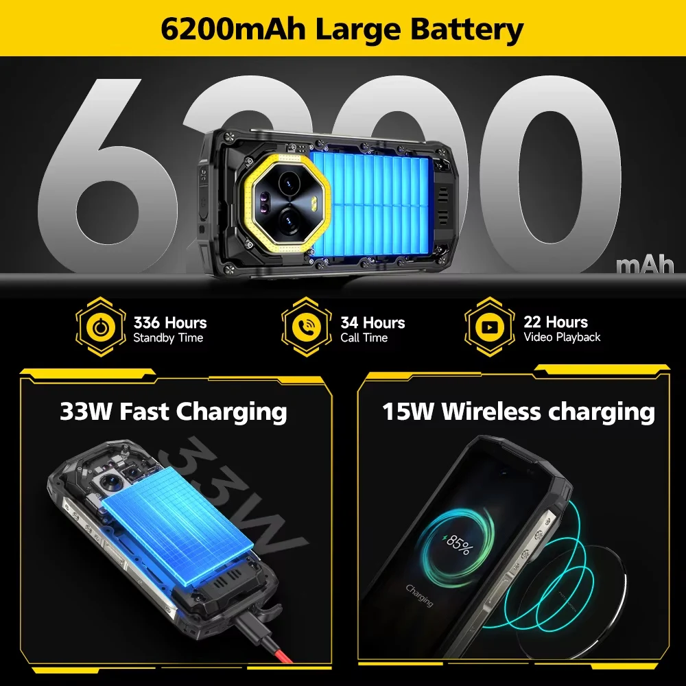 Ulefone Armor mini 20 4G 4.7" Display Telefone robusto 64MP Câmara noturna Luz LED versátil Smartphone Android 14 6200mAh 16GBRAM （8 + 8） 256GB ROM 33W
