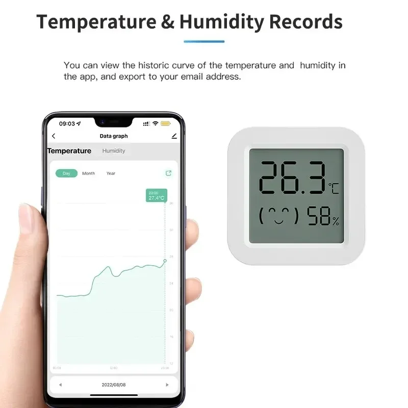 Tuya-Mini capteur de température et d'humidité, affichage numérique LCD, compatible avec Bluetooth, télécommande, hygromètre Therye.com