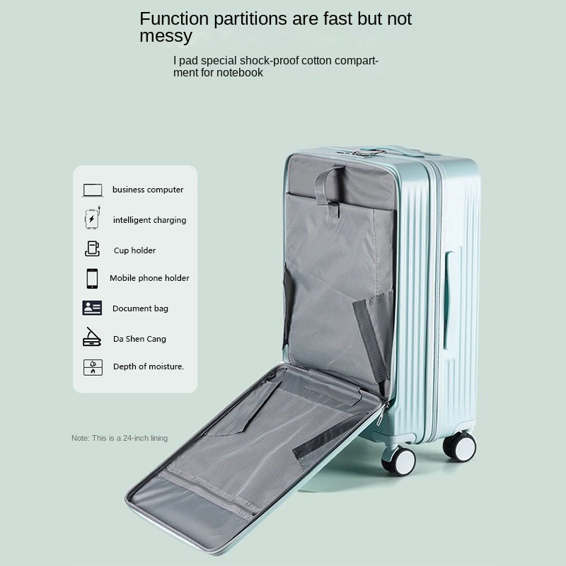 スーツケース フロントオープン ラップトップバッグ 荷物 USB カップホルダー トラベルバッグ キャビン 機内持ち込みスーツケース 18/20/26/28 インチ パスワードトロリーケース