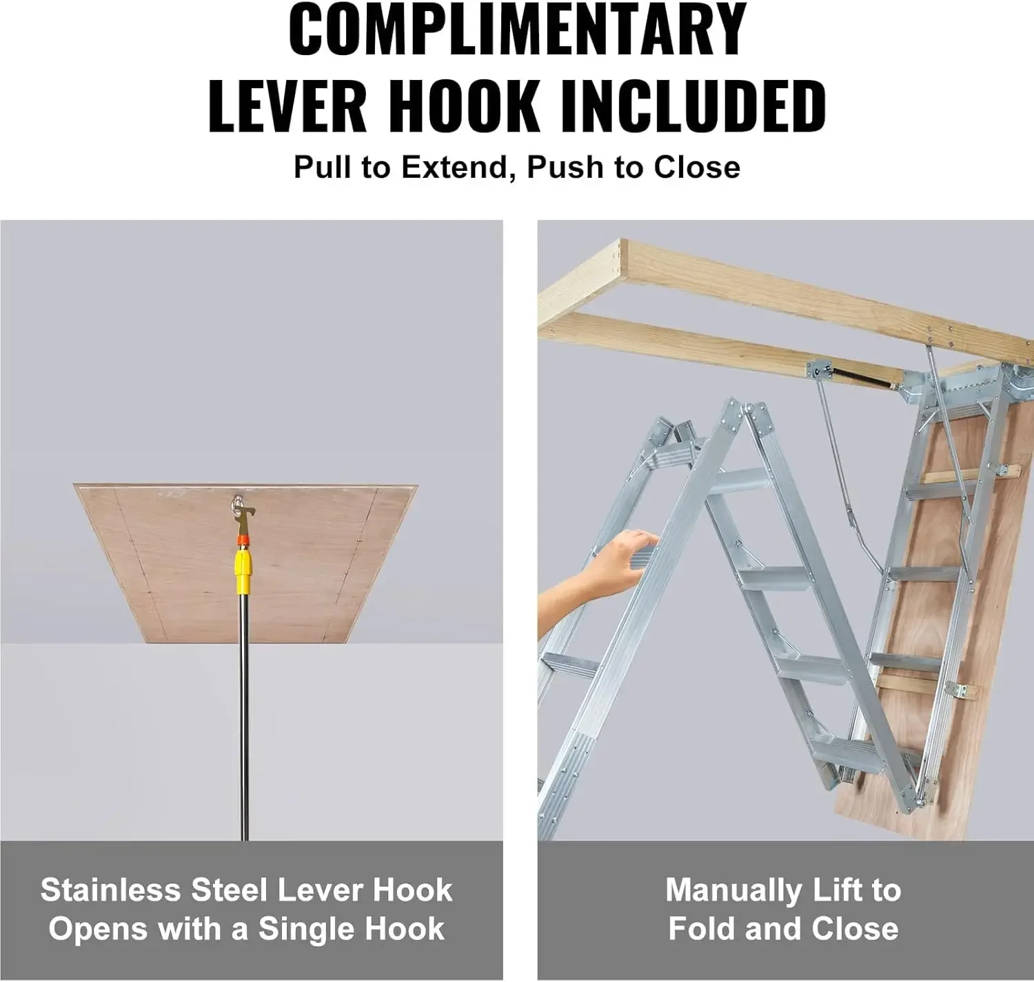 Attic Ladder Foldable, 350-pound Capacity, 22.5" x 63", Multi-Purpose Aluminium Extension, Lightweight and Portable