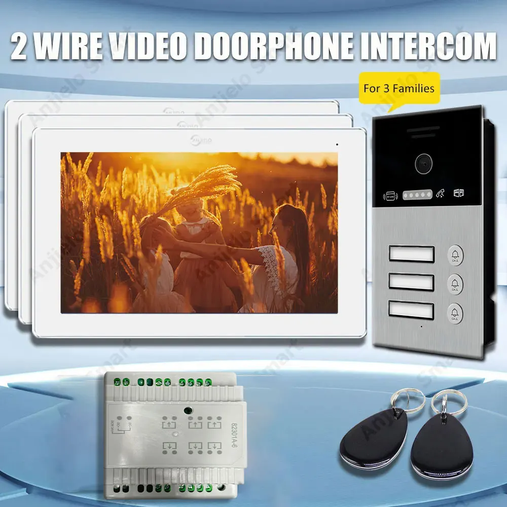 2 com fio campainha sistema de intercomunicação 1080p tuya 7 Polegada tela toque vídeo porta telefone cartão desbloquear suporte dahua hikvision câmera ip