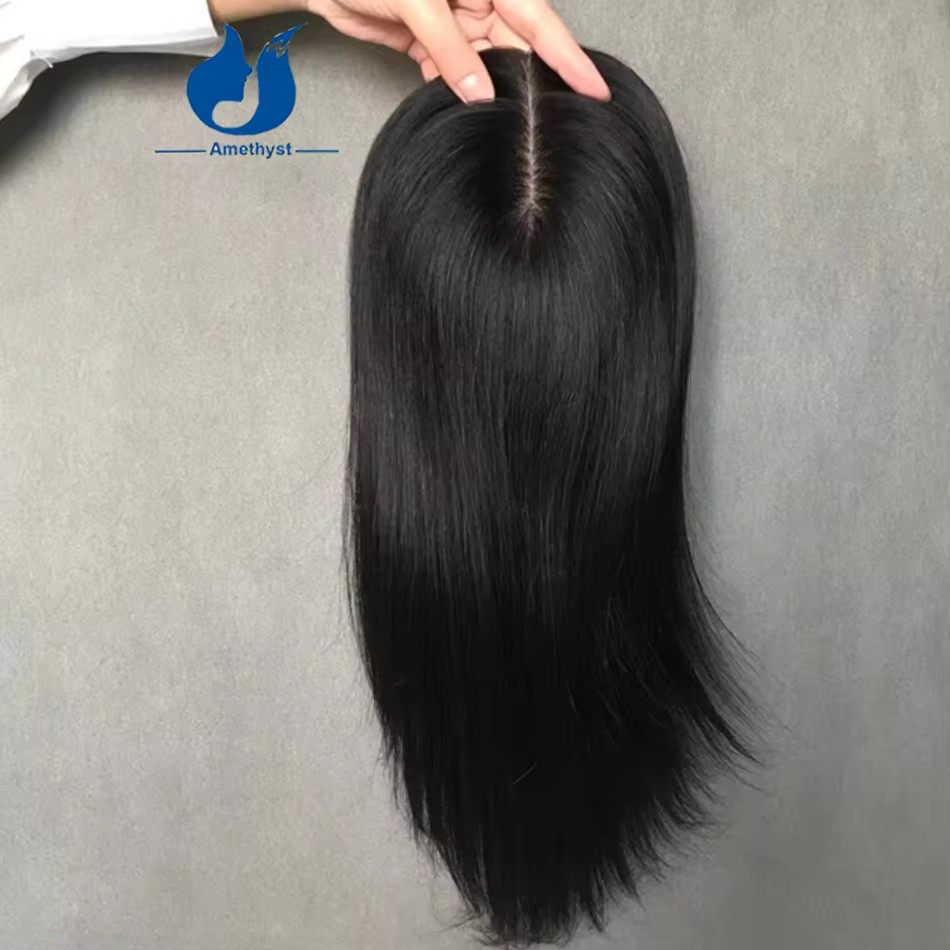 女性のためのヨーロッパのバージン人毛トッパー、アメジストハイライト、ブロンド、ウェーブ、シルクベース、トップトーピー、バレイジカラー、5x6"