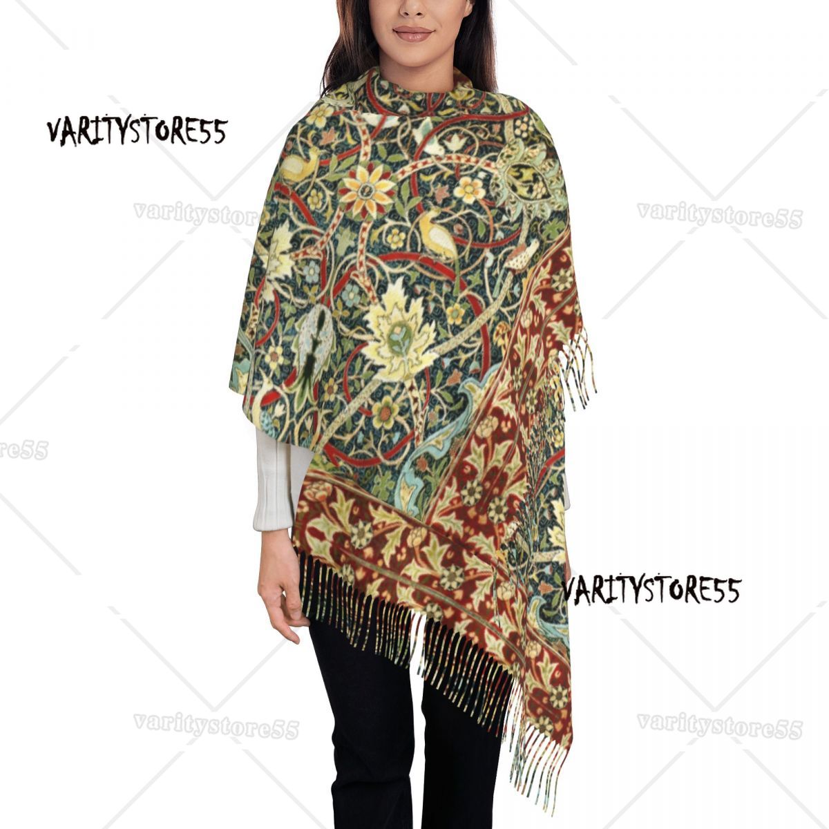 William Morris Bulle rs wood Antik Teppich Druck Quaste Schal Frauen weiche Schals Wraps weibliche Winters chals