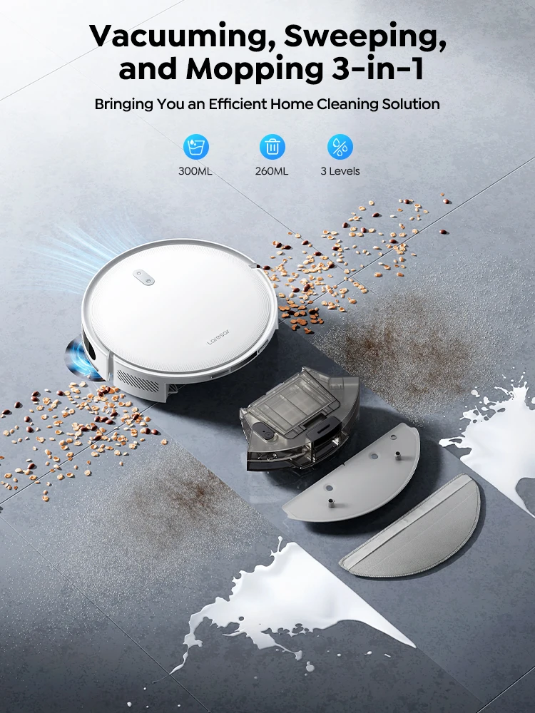 Laresar L10 Aspirateur Robot SoF LiDAR 6500Pa 150min Sans Fil Contrôle par APP Intelligent LDS Nettoyage Planifié des Sols et Tapis