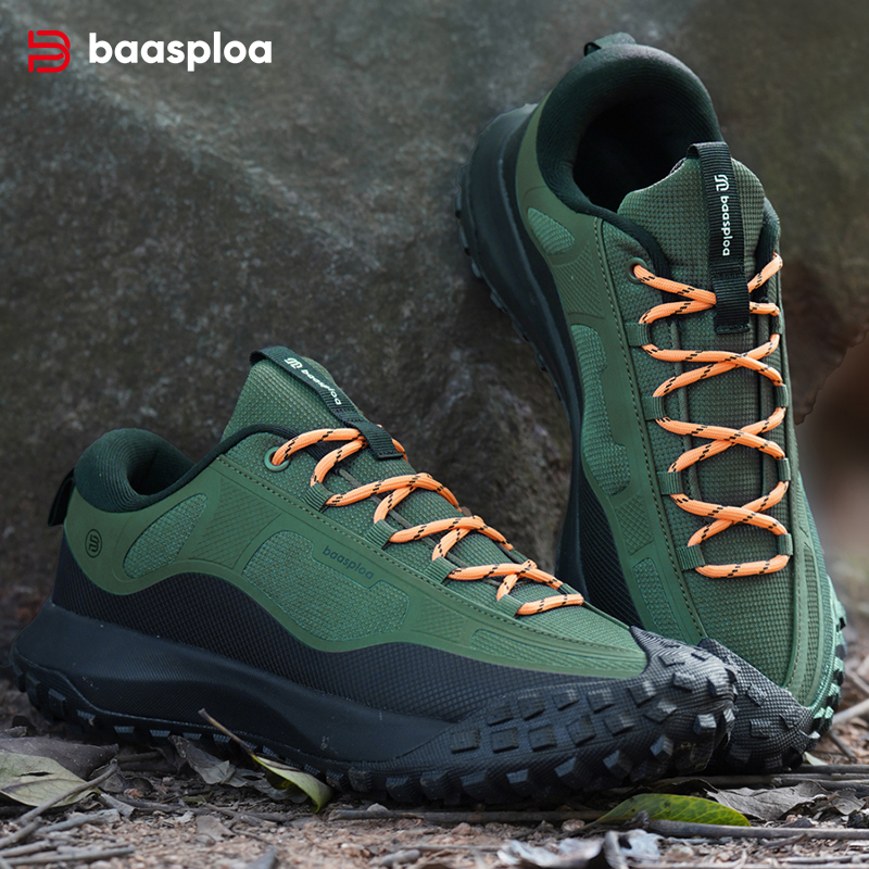 Baasploa Männer Wanderschuhe Lässige Leichte Schnür-Wanderschuhe Männlich Im Freien Wasserdichte Camping Beständig Rutschfeste Turnschuhe