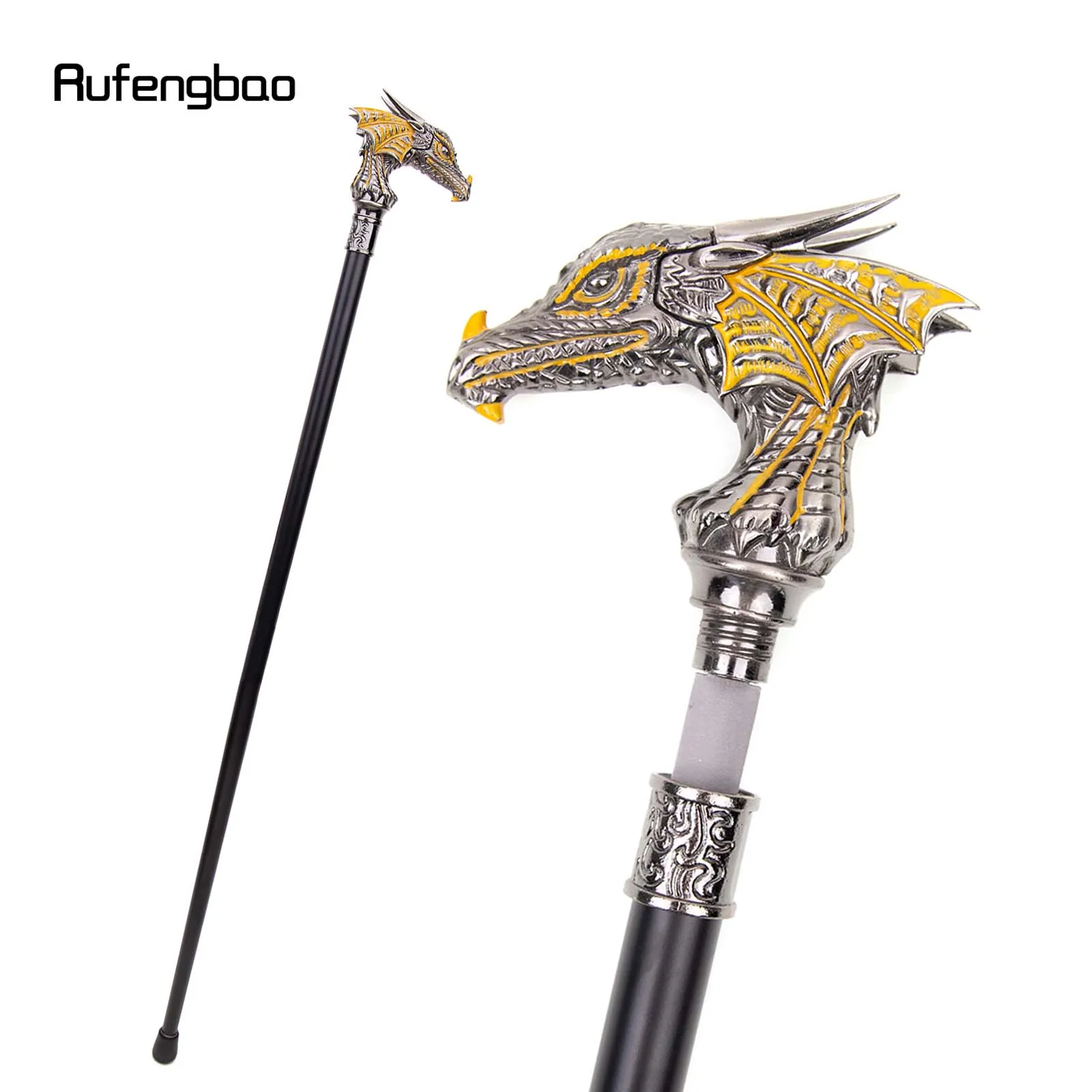 Bastón de articulación única con cabeza de dragón de lujo, color dorado y negro, con placa oculta, bastón de moda de autodefensa, báculo de Cosplay de 93cm