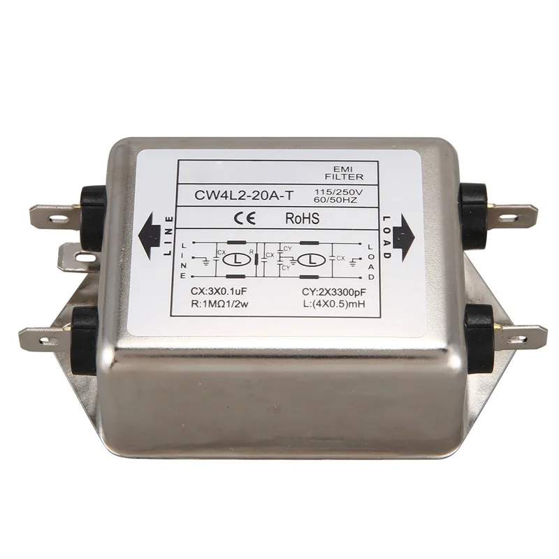 Filter EMI Daya HRBAJ-4X CW4L2-20A-T Fase Tunggal AC 115V / 250V 20A 50/60HZ