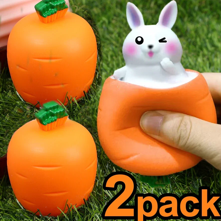 2 pçs pegajoso cenoura coelho squeeze brinquedos telescópicos crianças rabanete coelho copo pitada música brinquedo criativo alívio do estresse presente