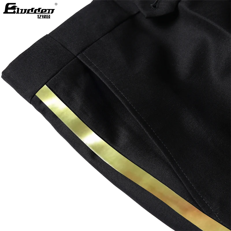 ผู้ชายสีดํากางเกงหนังสีทอง Trim Casual ชายธุรกิจอย่างเป็นทางการกางเกงยืดหยุ่นตรงกางเกงอย่างเป็นทางการ PLUS ขนาดใหญ่