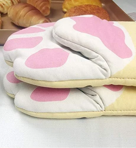 ผ้าฝ้ายหนาเตาอบ Mitts Cat PAW Design ถุงมืออบความร้อนทนถุงมือทําอาหาร Potholder ตลกย่างไมโครเวฟ Mittens