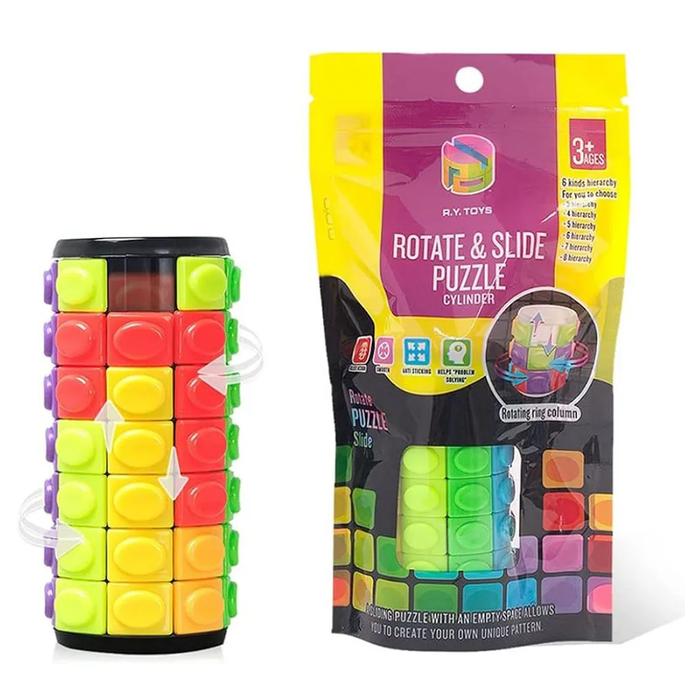 Cubo mágico quebra-cabeça cilindro 3d quebra-cabeça girar brinquedo fidget multi-camada cérebro teasers slide lógica mão jogo colorido sensor deslizante