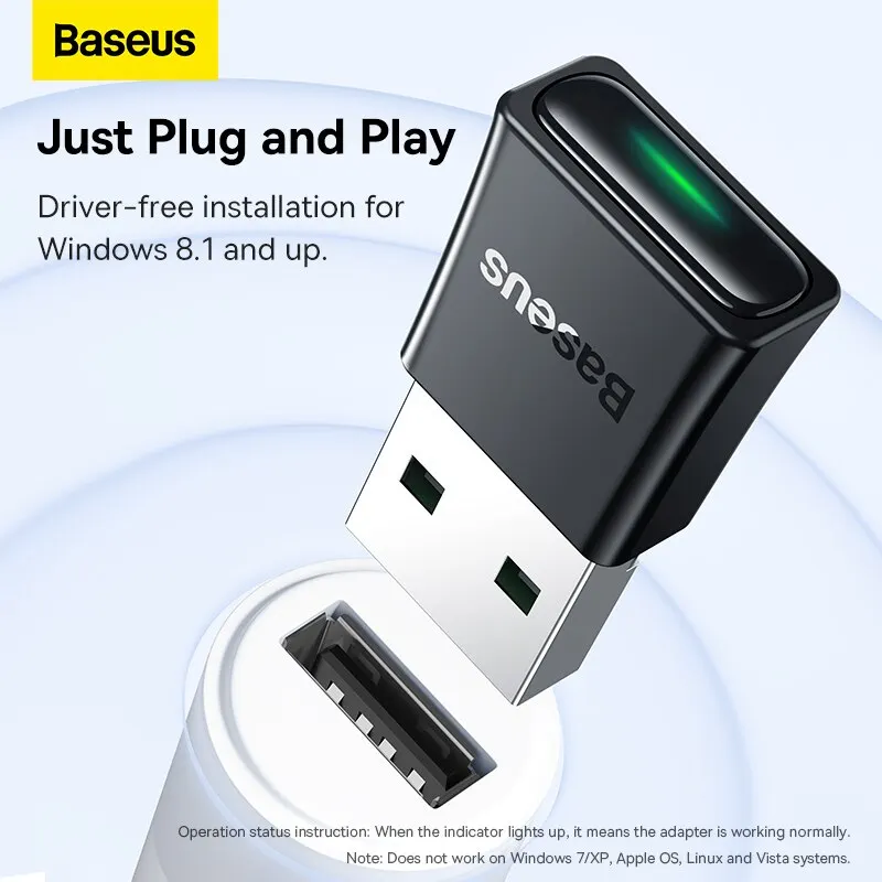 Baseus-BA07 USB Bluetooth 5.3 Dongle Adapter para PC Speaker, Mouse sem fio, Teclado, Receptor De Áudio De Música, Transmissor