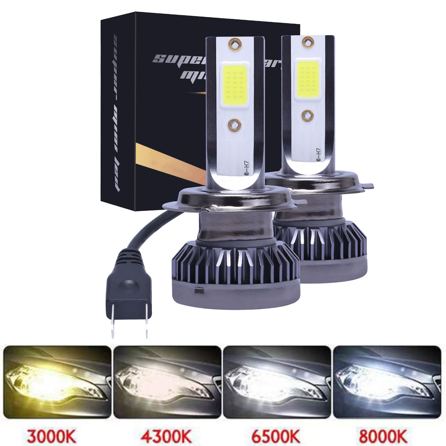 2 uds H7 bombillas de faros de coche LED 12000LM 80W Mini H1 H4 H8 H9 H11 Kit de faros 9005 HB3 9006 HB4 luces antiniebla automáticas 6000K 12V
