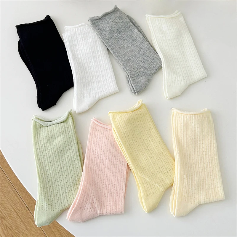Calcetines finos para mujer, novedad de verano, Color caramelo, calcetines sueltos calados, calcetines largos básicos informales para mujer, calcetines largos cómodos a la moda para niñas