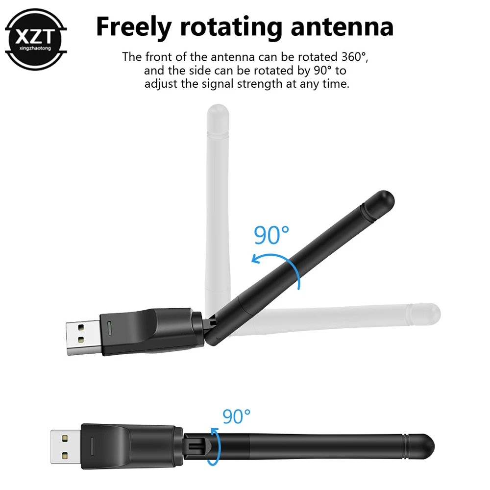 150Mbps MT7601 Wireless Network Card Mini USB WiFi Adapter LAN Wi-Fi Receiver Dongle Antenna 802.11 b/g/n for PC Windows RTL8188